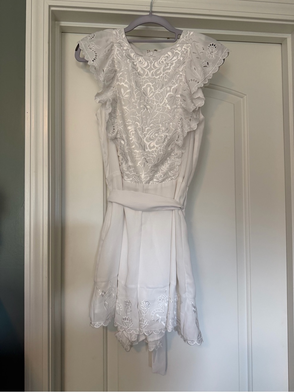 White Embroidered Flutter Sleeve romper